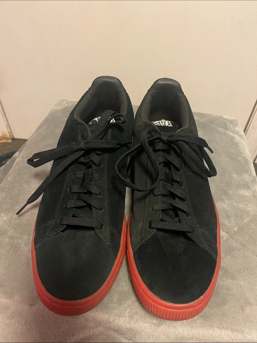 Puma Black Suede Sneakers with Red&Black Sole